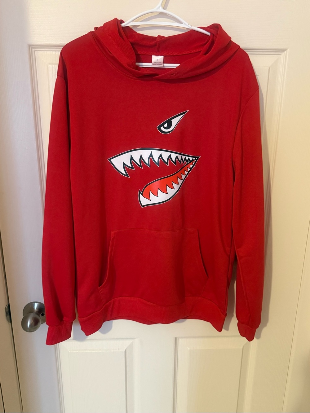 Men's Red Graphic Shark-Teeth Hoodie
